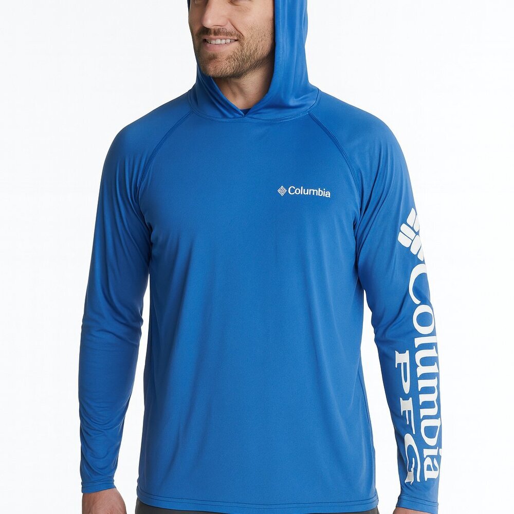 Columbia PFG Blue Hooded Pullover Size S Long Sleeve Fishingcore Activewear